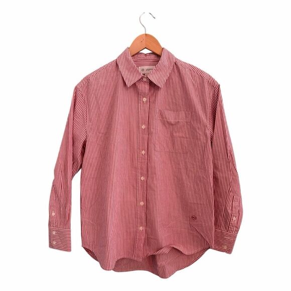 Adriano Goldschmied AG Jean Aiden Classic Button Up Shirt Red White Stripe Cotto - Picture 1 of 7